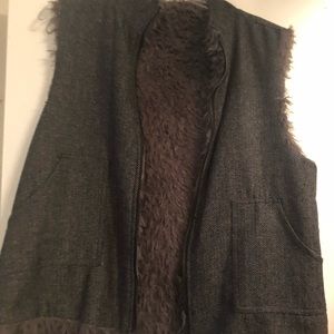 Grey Fur/Herringbone Reversible Vest